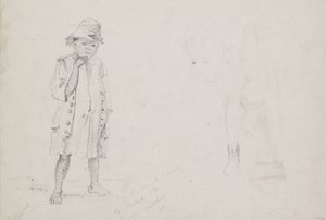 Volledige Studie van een Kleine Jongen met Vage Studies van zijn Gezicht en zijn Linkerbeen van Achteren Gezien, 1852 door Camille Jacob Pissarro